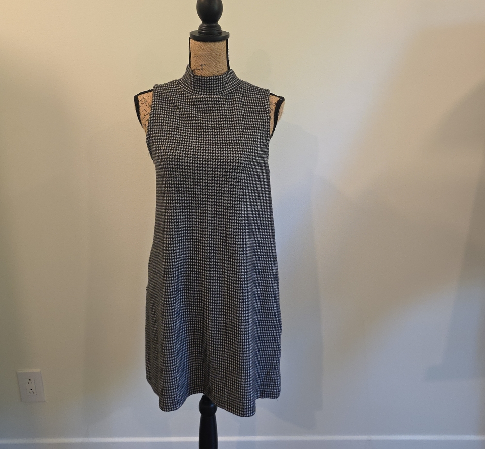 Simons Black and White Check Sleeveless A-Line Dress